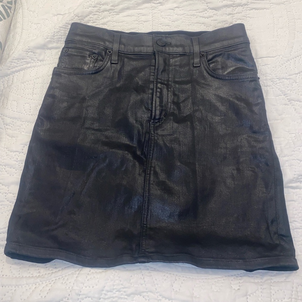 Agolde Black Waxed Denim Mini Skirt - Picture 7 of 9